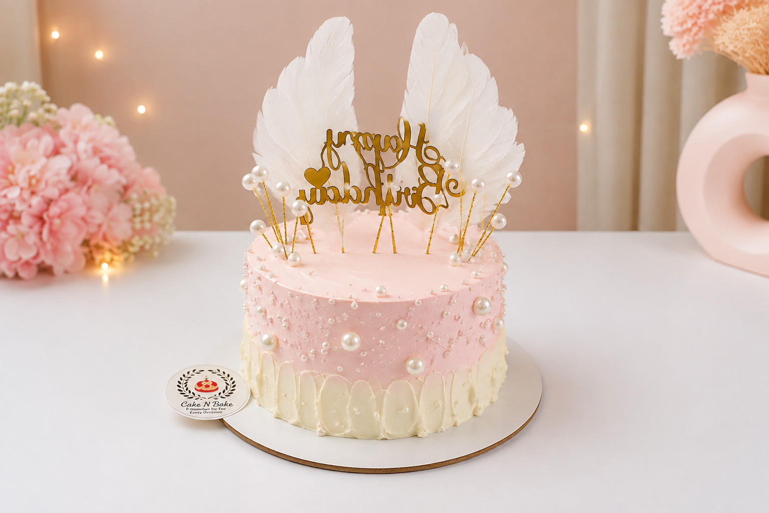 Pearl-Decorated Pink Birthday Cake