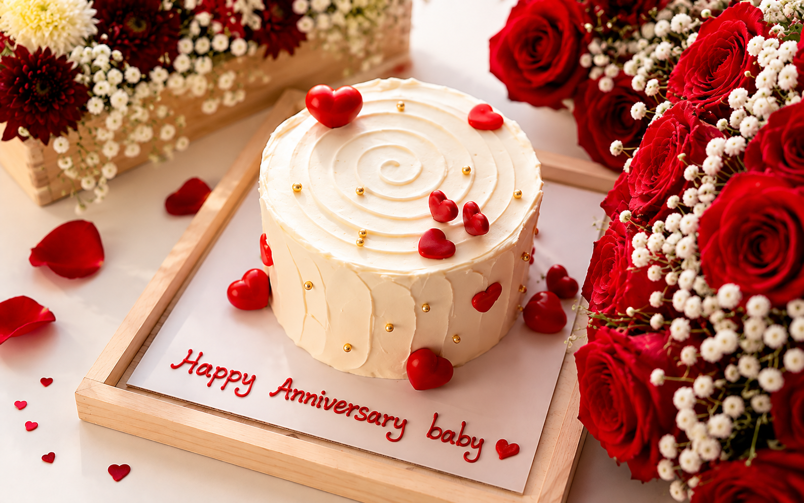Romantic Anniversary Cake and Roses